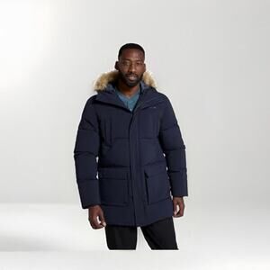 Brooks Brothers Men's Down Parka with detachable Fur-lined Hood Navy Blue L